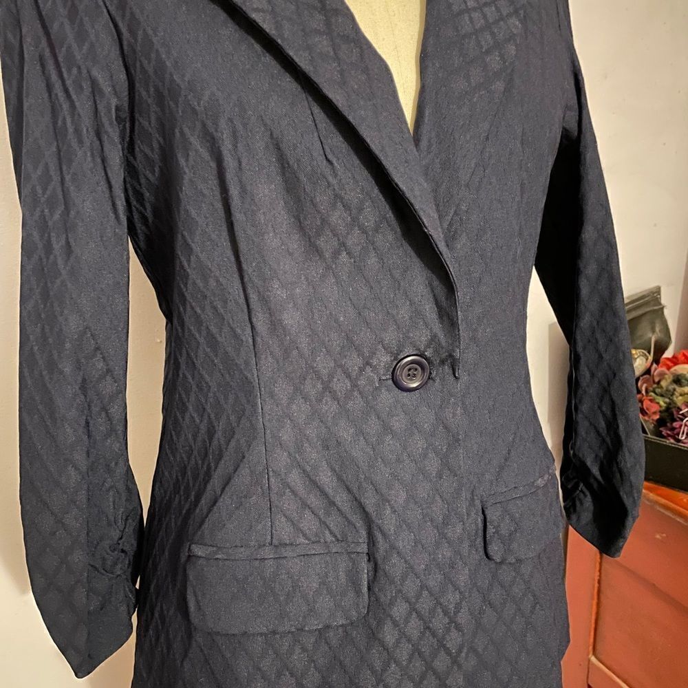 Soho Navy Blue Quilted Pattern Blazer Professional Suit Jacket Size Small